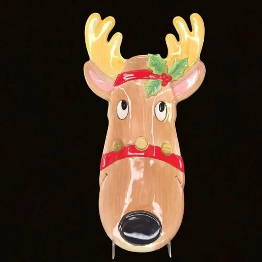 Fitz‎ and Floyd Reindeer Long Face Snack Therapy Cookie Serving Plate Xmas READ